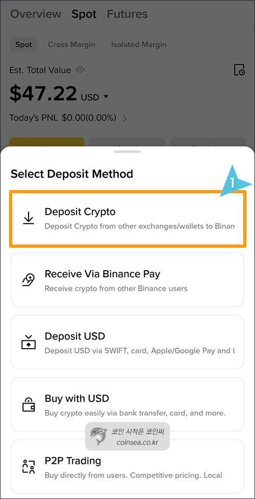 Deposit Crypto 선택